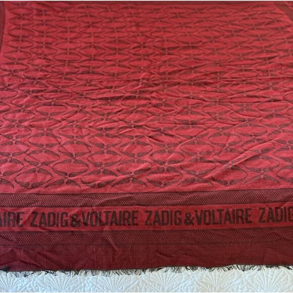 Zadig & Voltaire Glenn Rock Jacquard Scarf Red Black Modal Wool Blend NWT - Picture 3 of 12